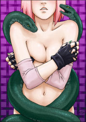  anna_kokoro_(anko) breasts cleavage haruno_sakura naruto navel pink_hair snake  rating:Questionable score:31 user:ffre