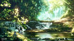  blue_butterfly bug butterfly forest insect muv-luv nature no_humans plant popgun_(22882502) scenery sunlight water waterfall wolf  rating:General score:2 user:danbooru