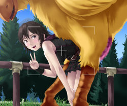  10s 1girl animal bestiality bird brown_eyes censored chocobo final_fantasy final_fantasy_xv interspecies iris_amicitia penis sex size_difference smile thor_(deep_rising)  rating:Explicit score:36 user:Toon_Link32