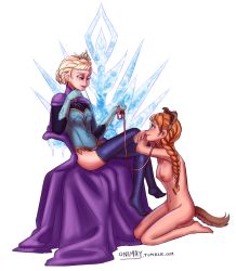 2girls anal_tail animal_ears anna_(frozen) bdsm breasts brown_hair butt_plug clothed_female_nude_female collar dog_ears dog_girl dog_tail dress elsa_(frozen) fake_animal_ears fake_tail femdom freckles frozen_(disney) incest leash multiple_girls nude onimay pet_play sex_toy siblings sisters slave tail tiara white_hair yuri rating:Explicit score:107 user:Mr_KaraRocks