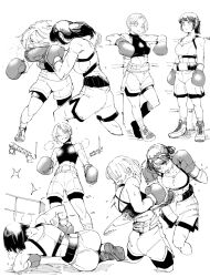  2girls boxing_gloves catfight monochrome multiple_girls nexas original tagme 