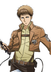 1boy belt brown_hair highres jacket jean_kirstein llmonakall male_focus shingeki_no_kyojin solo sword weapon wire