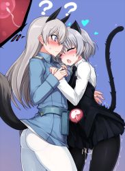 2girls :&lt; ? animal_ears ass balloon_womb black_legwear black_skirt breasts cat_ears cat_tail closed_eyes commentary_request cum cum_in_pussy cum_plugged cum_string cumdrip eila_ilmatar_juutilainen ejaculation fertilization fox_ears fox_tail grey_hair heart heavy_breathing hetero impregnation internal_cumshot long_hair long_sleeves looking_at_another medium_breasts military military_uniform miniskirt multiple_girls null_(nyanpyoun) ovum pantyhose penis purple_background purple_eyes sanya_v._litvyak sex sex_from_behind short_hair skirt small_breasts sperm_cell strike_witches surprised sweat tail uncensored uniform uterus vaginal white_legwear world_witches_series x-ray rating:Explicit score:419 user:danbooru