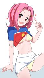  1girl digimon digimon_adventure_02 female_focus happy heart pabsmikan panties pink_hair smile solo star_(symbol) tachikawa_mimi underwear v  rating:Questionable score:4 user:Chaos11