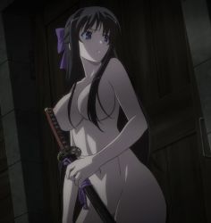 10s 1girl black_hair blue_eyes breasts highres large_breasts long_hair nipples nude ryuuzouji_akane screencap solo standing stitched sword third-party_edit walkure_romanze weapon rating:Questionable score:69 user:arutos