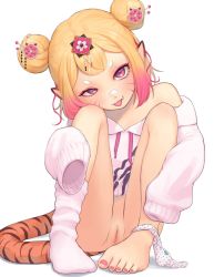 1girl bandaid bandaid_on_face bandaid_on_nose blonde_hair bow bow_panties cleft_of_venus clitoris closed_mouth double_bun eyebrows eyelashes eyeshadow facial_mark fang fang_out fangs female_focus full_body hair_bun hair_ornament highres indie_virtual_youtuber kuroshiro00 loli long_sleeves looking_at_viewer makeup multicolored_hair nude_filter panties panties_around_leg pink_eyes pink_hair pointy_ears polka_dot polka_dot_panties pussy rangyi_(vtuber) short_eyebrows short_hair simple_background single_sock sleeves_past_wrists smile socks solo tail third-party_edit tongue tongue_out uncensored underwear uneven_eyes virtual_youtuber whisker_markings rating:Explicit score:561 user:bbyyccxx