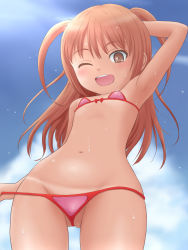 1girl bikini blush character_request cloud copyright_request gluteal_fold highres loli micro_bikini one_eye_closed open_mouth outdoors pussy shiny_skin sky suenaga_(progressive) swimsuit wet rating:Explicit score:55 user:Domestic_Importer