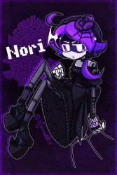  character_name dress glitch_productions gothic_lolita hat lolita_fashion murder_drones no_humans nori_(murder_drones) purple_eyes purple_hair robot shoes 