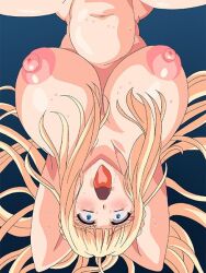 ahegao blonde_hair blue_eyes breasts elisabeth_von_elstein huge_breasts long_hair nipples nude oujo_&amp;_onna_kishi_w_dogehin_roshutsu_~chijoku_no_misemono_dorei~ stitched stomach_bulge sweat tearing_up third-party_edit vaginal