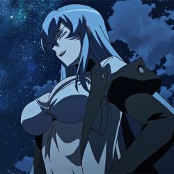  10s 1girl akame_ga_kill! animated animated_gif aqua_hair bouncing_breasts bra breasts esdeath large_breasts long_hair lowres navel solo underwear  rating:Sensitive score:55 user:darksteel
