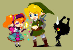  1boy 2girls agitha blue_eyes bug butterfly dress earrings flat_color gloves goth_fashion hat insect jewelry link midna multiple_girls nintendo no_lineart pointy_ears red_eyes shield shield_on_back simple_background smile sparkle sweatdrop the_legend_of_zelda the_legend_of_zelda:_twilight_princess tunic twintails  rating:Sensitive score:31 user:danbooru