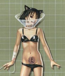 alter animal_ears bandages bra cat_ears e-collar pet_cone intravenous_drip lingerie lowleg midriff nail_polish navel panties panty_pull scar solo spay stitches suture trevor_brown underwear vet rating:Questionable score:5 user:danbooru