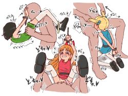  3girls ankle_grab arms_behind_back arms_up bdsm black_hair blonde_hair blossom_(ppg) blush bound bound_wrists bubbles_(ppg) buttercup_(ppg) commentary_request cuffs cunnilingus dress ear_blush fellatio forced full-face_blush grabbing_another&#039;s_hair hair_bobbles hair_ornament hair_ribbon handcuffs highres leg_grab loli long_hair missionary multiple_girls multiple_views oral orange_hair panties panties_around_leg powerpuff_girls pussy_juice pussy_juice_puddle rape ribbon sabuakadeath sex shoes short_dress short_hair short_twintails simple_background tears thighhighs trembling twintails underwear white_background 