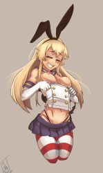  10s 1girl alternate_breast_size andava animal_ears black_panties blonde_hair blush breasts breasts_out cropped_legs elbow_gloves fake_animal_ears gloves grin hairband half-closed_eyes highleg highleg_panties highres kantai_collection long_hair lowleg lowleg_skirt miniskirt nipples panties pleated_skirt rabbit_ears shimakaze_(kancolle) simple_background skirt smile solo striped_clothes striped_thighhighs thighhighs undersized_clothes underwear white_gloves  rating:Questionable score:73 user:danbooru