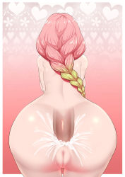 1girl anal anus ass back bent_over braid cum cum_in_ass from_behind gradient_hair green_hair heart highres huge_ass kanroji_mitsuri kimetsu_no_yaiba long_hair multicolored_hair nude payungz penis pink_background pink_hair pussy sex solo uncensored rating:Explicit score:46 user:JustHere4Butts