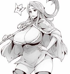 1girl bad_id bad_tumblr_id breasts cape cleavage cowboy_shot greyscale hand_on_own_hip huge_breasts long_hair md5_mismatch monochrome sherri_phoraena simple_background star_(symbol) tactics_ogre thick_thighs thighhighs thighs white_background zako_(arvinry) rating:Questionable score:52 user:danbooru