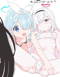  2girls arona_(blue_archive) bare_shoulders bikini black_hairband blue_archive blue_hair blush bow_hairband braid breasts clearite colored_inner_hair crotch female_focus hair_over_one_eye hairband halo light_blue_hair loli long_hair looking_at_viewer micro_bikini multicolored_hair multiple_girls open_mouth pink_hair plana_(blue_archive) red_pupils short_hair single_braid small_breasts smile spread_legs spread_pussy_under_clothes swimsuit thighs white_hairband  rating:Explicit score:119 user:danbooru