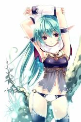  ahoge aqua_hair armband blue_hair breasts elf jewelry long_hair necklace panties pointy_ears small_breasts thighhighs underwear  rating:Questionable score:17 user:PainofSixPaths