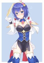  1girl animal_ears aone_hiiro blue_eyes blue_hair blush boots breasts catria_(fire_emblem) cleavage detached_collar dress easter easter_egg egg elbow_gloves embarrassed fake_animal_ears fire_emblem fire_emblem_heroes flower gloves hair_between_eyes hair_flower hair_ornament highres leotard looking_at_viewer lying medium_breasts nintendo on_side playboy_bunny rabbit_ears rabbit_tail short_dress short_hair solo tail thigh_boots thighhighs white_gloves  rating:General score:4 user:Dickon2