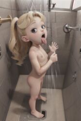  ai-generated blonde_hair breasts fellatio_gesture from_side imminent_fellatio loli nude shower_head showering small_breasts  rating:Questionable score:1 user:Banostothefifth