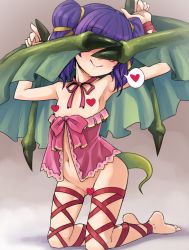  1girl barefoot blue_hair censored censored_nipples covering_own_eyes dragon_wings feet female_focus fire_emblem fire_emblem:_the_sacred_stones flat_chest heart heart_censor kneeling loli myrrh_(fire_emblem) navel nintendo pussy smile solo spoken_heart stupa13a tail toes twintails wings  rating:Explicit score:32 user:Dweenie