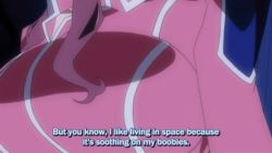  00s 1girl animated animated_gif bouncing_breasts breasts dragonaut closed_eyes glasses huge_breasts lowres megumi_jinguuji pink_hair solo subtitled  rating:Questionable score:72 user:ss3vegita