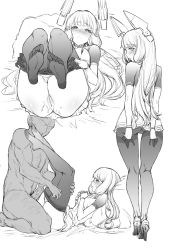 10s 1boy 1girl ass blunt_bangs blush breasts cleft_of_venus clothed_female_nude_male clothes_pull dress faceless faceless_male feet greyscale hair_ribbon headgear hetero high_heels highres imminent_penetration kantai_collection kneepits legs lying medium_breasts monochrome murakumo_(kancolle) mushi024 nose_blush nude on_back on_bed pantyhose pantyhose_pull penis ribbon sailor_dress sidelocks soles thick_thighs thigh_gap thighband_pantyhose thighs toes tress_ribbon uncensored rating:Explicit score:61 user:kein718