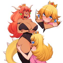 1futa 1girl :d armlet arms_under_breasts artist_name bad_id bad_tumblr_id bare_arms bare_shoulders black_legwear black_leotard black_nails blonde_hair blue_eyes blush bowsette bracelet breasts clothing_aside collarbone commentary commission crossed_arms crown curvy dark-skinned_female dark_skin dress earrings english_commentary eyes_visible_through_hair fellatio functionally_nude futa_with_female futanari futanari_pov hair_between_eyes highres horns huge_breasts jewelry leotard leotard_aside long_hair mario_(series) nail_polish new_super_mario_bros._u_deluxe newhalf nintendo nose_blush open_mouth oral penis pink_dress pointy_ears ponytail pov princess_peach red_eyes red_hair red_pubic_hair sharp_teeth simple_background smile smug spiked_armlet spiked_bracelet spiked_tail spikes sucaciic super_crown tail teeth testicles thighhighs uncensored v-shaped_eyebrows white_background rating:Explicit score:116 user:danbooru