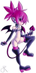  1girl boots bottomless cleft_of_venus demon_girl demon_tail demon_wings disgaea etna_(disgaea) flat_chest hair_over_one_eye high_heels highres pink_hair pointy_ears pussy rasenxoru smile solo tagme tail thigh_boots transparent_background twintails wings  rating:Explicit score:11 user:gfbss