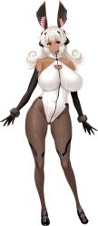 1girl animal_ears bare_shoulders breasts clothing_cutout covered_erect_nipples curvy dark-skinned_female dark_skin detached_collar elbow_gloves fake_animal_ears feet female_focus full_body game_cg gloves hair_ornament hayama_kazusa heart heart_cutout hoshizora_no_babylon huge_breasts legs leotard long_hair looking_at_viewer pantyhose playboy_bunny rabbit_ears red_eyes shoes simple_background smile solo standing thighs usako_(hoshizora_no_babylon) wavy_hair white_hair rating:Questionable score:76 user:Ynyswydryn