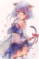  10s animal_ears ass blue_eyes blue_hair cat_ears cat_tail highres lips looking_at_viewer magical_girl mahou_shoujo_madoka_magica mahou_shoujo_madoka_magica_(anime) miki_sayaka miniskirt ribbon short_hair skirt solo tail thighhighs upskirt yukishiro_(hitsuji)  rating:Sensitive score:8 user:danbooru