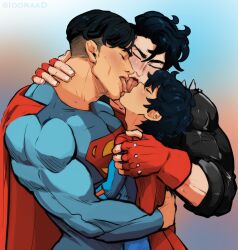  age_difference alien black_hair clark_kent conner_kent curly_hair fully_clothed_male group_sex highres hug idoraad incest jonathan_kent kiss muscular muscular_male shota size_difference superboy superman threesome tongue tongue_out yaoi  rating:Explicit score:52 user:RancBases