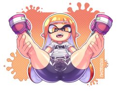  1girl anus ass bike_shorts black_shorts cameltoe fangs female_focus full_body inkling_player_character loli looking_at_viewer mask nintendo open_mouth orange_eyes orange_hair pointy_ears pussy shiny_clothes shirt shorts simple_background skin_tight solo spread_legs spread_pussy spread_pussy_under_clothes teeth tentacle_hair tentacles urethra video_game  rating:Explicit score:92 user:Nikakoku