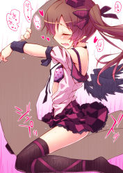 1girl akakage_red bad_id bad_pixiv_id black_thighhighs blush bra breasts brown_hair closed_eyes clothed_sex fang hair_ribbon hat himekaidou_hatate long_hair open_mouth petite pointy_ears red_(artist) ribbon sex skirt small_breasts solo_focus tears thighhighs thighs tokin_hat touhou translated twintails underwear vaginal wings rating:Explicit score:112 user:danbooru