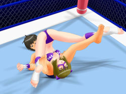  #13 1boy 1girl arena blush breasts brown_hair chain-link_fence cleavage defeat domination fence mask playing_sports sakuya_(#13) submission sumire_(#13) wrestling wrestling_ring  rating:Questionable score:24 user:Gearbox
