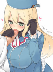 10s 1girl adjusting_hair atago_(kancolle) black_gloves blonde_hair blue_hat blush breasts fellatio gloves green_eyes hat heart kantai_collection large_breasts long_hair military military_uniform nekoume oral penis personification saliva simple_background solo_focus tucking_hair uncensored uniform white_background rating:Explicit score:61 user:danbooru