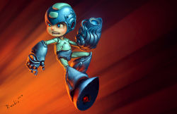  arm_cannon blue_eyes dated highres open_mouth randis robot mega_man_(series) mega_man_(character) mega_man_(classic) scar signature solo weapon 