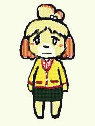  1girl animal_crossing animal_ears animated animated_gif blonde_hair blush body_fur bow bra breasts cardigan covering_privates covering_breasts covering_crotch crying dog dog_ears dog_girl dog_tail embarrassed female_pubic_hair flat_chest furry furry_female hair_ornament humiliation isabelle_(animal_crossing) looking_at_viewer lowres md5_mismatch navel nintendo nipples nude panties polka_dot polka_dot_bra polka_dot_panties pubic_hair pussy skirt solo standing starman_(artist) tail talking tears text_focus translation_request ugoira underwear undressing  rating:Explicit score:36 user:anon56