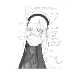  @_@ animal_ears bonnet glasses hair_ornament highres long_bangs sweat tail vreparty wolf_ears wolf_girl wolf_tail  rating:General score:1 user:vrescumrag