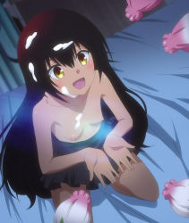 breasts brown_hair camisole dark_brown_hair dark_skin highres lingerie master_nemesis nightgown nipples open_mouth screencap sexually_suggestive small_breasts stitched suggestive_fluid third-party_edit to_love-ru to_love-ru_darkness underwear yellow_eyes  rating:Explicit score:107 user:Rebel