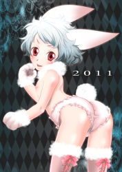  10s 1boy 2011 animal_hands arched_back bow frills fur male_focus rabbit_tail red_eyes ribbon shota solo tail thighhighs  rating:Questionable score:27 user:pce81z