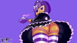  ass bad_id bad_twitter_id blackberry_cookie candle clothes_lift cookie_run highres maid no_panties purple_eyes purple_hair skirt skirt_lift striped_legwear upskirt  rating:Explicit score:8 user:Packirbo