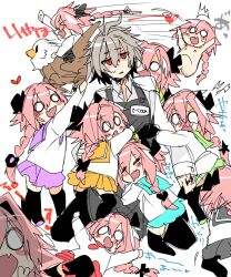 &gt;_&lt; 6+boys ^^^ ahoge alternate_color alternate_costume apron aqua_sailor_collar aqua_serafuku aqua_skirt arm_hug arm_up astolfo_(fate) astolfo_(sailor_paladin)_(fate) black_bow black_thighhighs blank_eyes blush_stickers bow braid closed_eyes clothes_tug command_spell completely_nude deformed dress_shirt drooling fang fate/apocrypha fate/grand_order fate_(series) grabbing_another&#039;s_hair green_sailor_collar green_serafuku green_skirt grey_apron grey_hair hair_between_eyes hair_bow hair_intakes haoro head_bump heart hippogriff hug hug_from_behind hugging_another&#039;s_leg long_braid long_hair lying mouth_drool multicolored_hair multiple_boys multiple_persona nipples nude official_alternate_costume on_back on_floor open_mouth orange_sailor_collar orange_serafuku orange_skirt parted_lips purple_sailor_collar purple_serafuku purple_skirt red_eyes red_sailor_collar red_serafuku red_skirt riding sailor_collar school_uniform serafuku shirt sieg_(fate) simple_background single_braid skin_fang skirt smile standing streaked_hair sweatdrop thighhighs too_many trap two-tone_hair v white_background white_hair white_shirt 