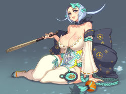 10s 1girl bare_shoulders blade_&amp;_soul blue_eyes blue_hair bow breasts cleavage curvy detached_sleeves facing_viewer full_body gradient_background hair_bow hand_fan hanging_breasts huge_breasts jin_(blade_&amp;_soul) julia_(blade_&amp;_soul) korean_clothes looking_at_viewer matching_hair/eyes no_bra open_mouth othel_(hatimorris) revealing_clothes simple_background sitting solo thick_thighs thighhighs thighs twintails white_thighhighs yokozuwari rating:Questionable score:70 user:100241