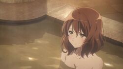  1girl animated anime_screenshot bath bathing bathroom breasts brown_eyes brown_hair closed_eyes collarbone completely_nude hibike!_euphonium highres nude oumae_kumiko partially_submerged small_breasts sound tagme video water  rating:Sensitive score:17 user:PuttHutt