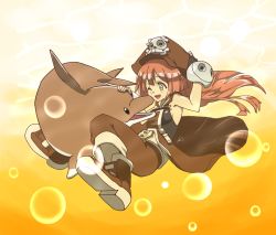  1girl alternate_costume ankle_boots artist_request belt boots breasts brown_hair coattails dolphin fingerless_gloves gloves guilty_gear guilty_gear_xrd hat long_hair may_(guilty_gear) orange_background pirate_hat skull_and_crossbones small_breasts smile yellow_eyes  rating:Sensitive score:0 user:HeroGirls