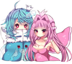 1boy 1girl androgynous blue_hair crown jellicent lowres personification pink_hair pokemon  rating:Sensitive score:11 user:Tia_Bell~
