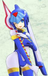  blue_eyes capcom helmet fairy_leviathan_(mega_man) mecha_girl mega_man_(series) mega_man_zero_(series) one_eye_closed polearm spear thighhighs weapon wink yo-chi  rating:Questionable score:18 user:twilight_jester