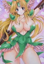  1girl blonde_hair bottomless breasts cleavage highres huge_breasts large_breasts looking_at_viewer no_panties riesz seiken_densetsu seiken_densetsu_3 solo tagme twobee  rating:Questionable score:18 user:IM-HYPING-THE-REMAKE-BY-POSTING-PORN