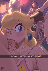 3boys 4girls ;p absurdres alcohol bikini blonde_hair blue_eyes blush breasts brown_hair cleavage cum cum_in_mouth drink drunk english_text erection fellatio group_sex half-closed_eyes highres large_breasts lips looking_at_viewer luma_(mario) mario_(series) mrpeculiart multiple_boys multiple_girls nintendo one_eye_closed open_mouth oral orgy party pauline_(mario) peculiart penis princess_daisy princess_peach red_hair rosalina selfie sex sideboob silhouette snapchat super_mario_bros._1 swimsuit taking_picture text_focus tongue tongue_out uncensored v rating:Explicit score:570 user:JustLewdit
